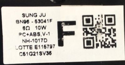 KIT DE BOCINAS (2PZS) SAMSUNG / NUMERO DE PARTE BN96-53041F / 6Ω  10W / PC+ABS,V-1 / NH-1017D / E115797 / C51G21SV36 / BN9653041F / 53041F / NUMERO DE PANEL CY-TA085FMAV1H / MODELO QN85QN90 / QN85QN90AAFXZA AB03 - Imagen 2